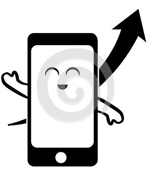 A cute smart phone icon and an ascending arrow