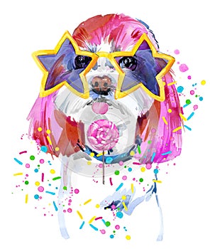 Cute smile dog watercolor illustration. Maltese breed