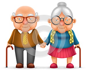 Cute Smile Happy Elderly Couple Old Man Love Woman Grandfather Grandmother 3d Realistic Cartoon Family Character Design