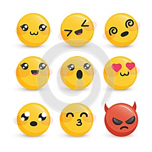 Cute smiley faces with different emotions set