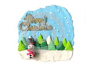Cute smiley snowman plasticine clay, Merry Christmas glitter text