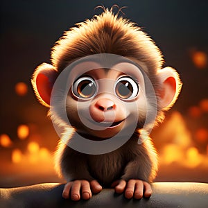 A cute smiling 3D cartoon baboon with big sparkling eye