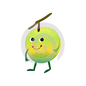 Cute Smiling Apple, Cheerful Funny Fruit Cartoon Character with Funny Face Vector Illustration