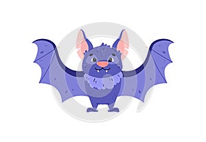 Cute smiling blue bat flat style, vector illustration