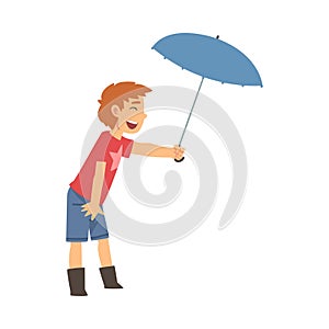 Cute Smiling Boy with Umbrella, Polite Boy, Good Manners Vector Illustration