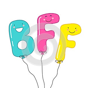 Cute smiling cartoon characters of letters BFF Best Friends Forever as party balloons photo