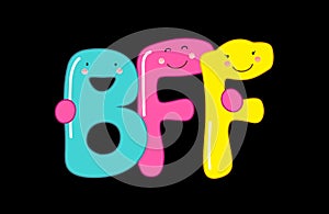 Cute smiling cartoon characters of letters BFF Best Friends Forever photo