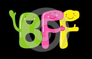 Cute smiling cartoon characters of letters BFF Best Friends Forever photo