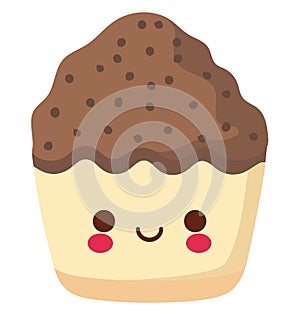 Cute smiling cartoon chocolate cupcake