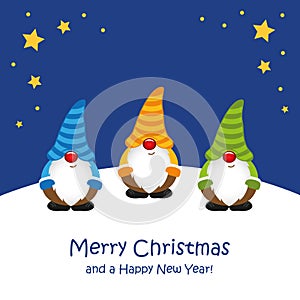 Cute smiling christmas dwarf cartoon by night