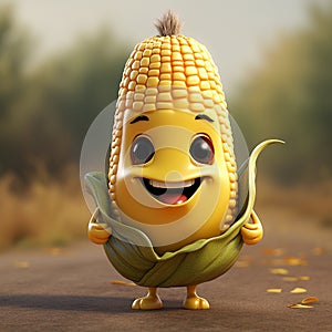 Cute smiling corn character. AI generated image