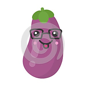 Cute smiling eggplant, isolated colorful vector vegetable icon