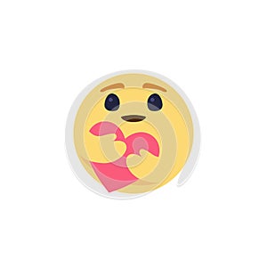 Cute smiling emoji with heart. Love, kindness symbol. Vector