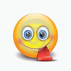 Cute smiling emoticon, sticking out his tongue - emoji - illustration