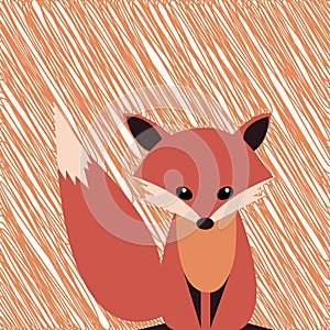 Cute smiling fox vector cartoon illustration. Wild zoo animal icon. Fluffy adorable pet looking straight. Isolated on white. Fores