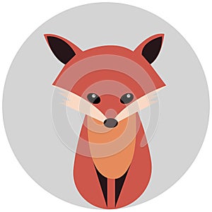 Cute smiling fox vector cartoon illustration. Wild zoo animal icon. Fluffy adorable pet looking straight. Isolated on white. Fores