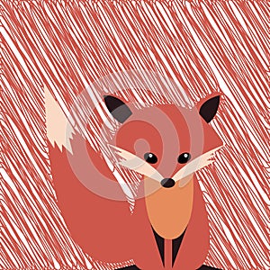 Cute smiling fox vector cartoon illustration. Wild zoo animal icon. Fluffy adorable pet looking straight. Isolated on white. Fores