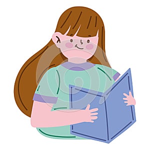 Cute smiling girl studying with book