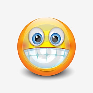 Cute smiling, grinning emoticon showing teeth, emoji, smiley - vector illustration