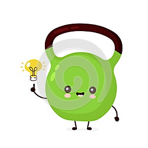 Cute smiling happy fitness kettlebell have idea