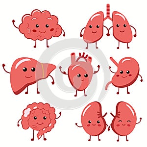 Cute smiling happy human healthy strong organs set