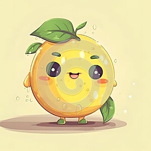 Cute smiling happy lemon with a glass