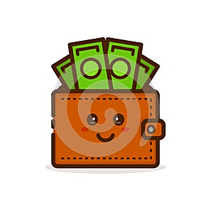 Cute smiling happy money wallet. Vector