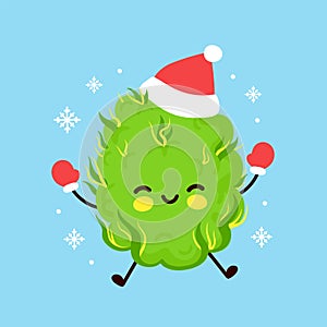 Cute smiling happy weed bud in christmas hat