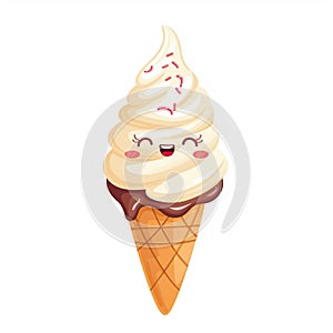 Cute smiling ice cream with eyes