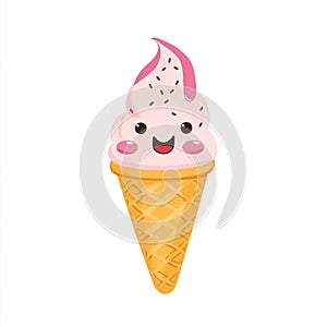 Cute smiling ice cream with eyes