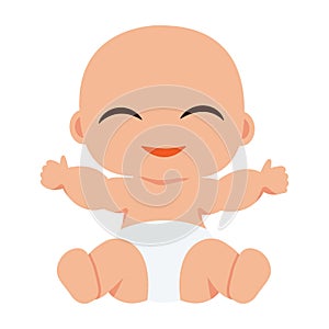 Cute smiling little child, sitting in diapers. Baby, infant, child, babe, kid. Vector illustration