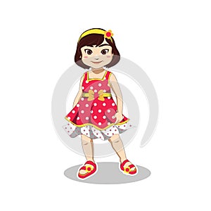 Cute Smiling Little Girl wears sleeveless dress, headband and slipper in Summer Vacation