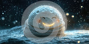 A Cute Smiling Moon Wrapped in a Tiny Glow with Stars for Dreamy Whimsical and Fantasy Design Projects photo