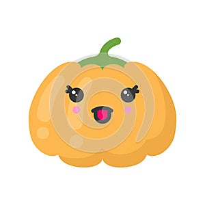 Cute smiling pumpkin, isolated colorful vector vegetable icon