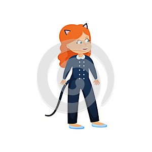 Cute smiling red hair girl in cat costume