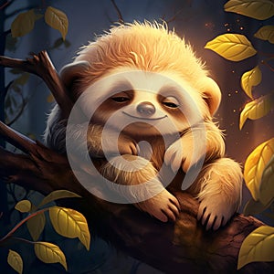 A cute smiling sloth sleeping.generative ai