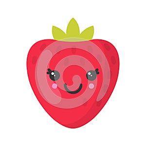 Cute smiling strawberry, isolated colorful vector fruit and berry icon