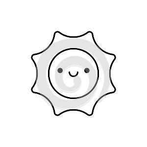 Cute smiling sun character line icon. Coloring book for children.