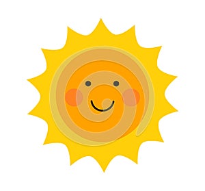 Cute smiling sun icon. Flat design sun element.Vector