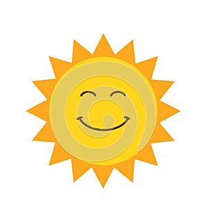 Cute smiling sun icon vector illustration isolated on white