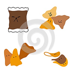 Cute Snack Clipart - Funny Brown & Orange Potato Chips for Creatives photo