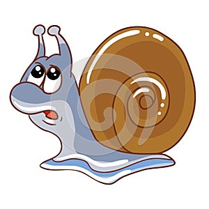 Cute snail character raised his eyes to the sky in surprise, cartoon illustration, isolated object on white background, vector