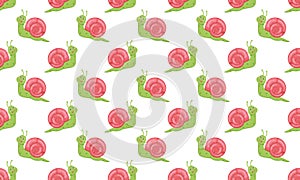 Cute snail character seamless pattern. Design for kids cloth, bedcloth, scrapbooking paper design. Vector cartoon