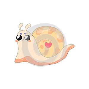 Cute snail, concept , cartoon, for t-shirt printing, with flowers. for postcard design, t-shirt isolated on white
