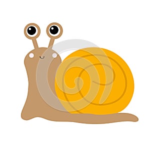 Cute snail icon. Cartoon kawaii funny kids baby character. Insect isolated. Orange shell house. Big eyes. Smiling face. Flat