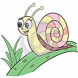 Cute Snail on Leaf Vector Art, Nature, Slowness Simplicity, vector design Generative AI photo