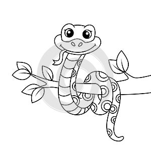 Cute snake. Black and white vector illustration