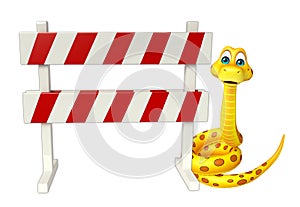 Cute Snake cartoon character with baracade