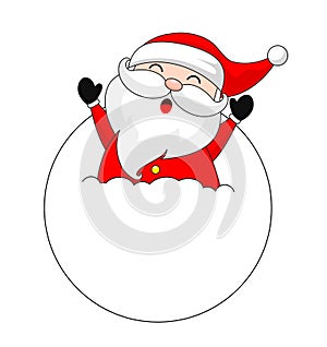 Cute snata claus in white circle of snow.