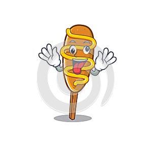 Cute sneaky corn dog Cartoon character with a crazy face